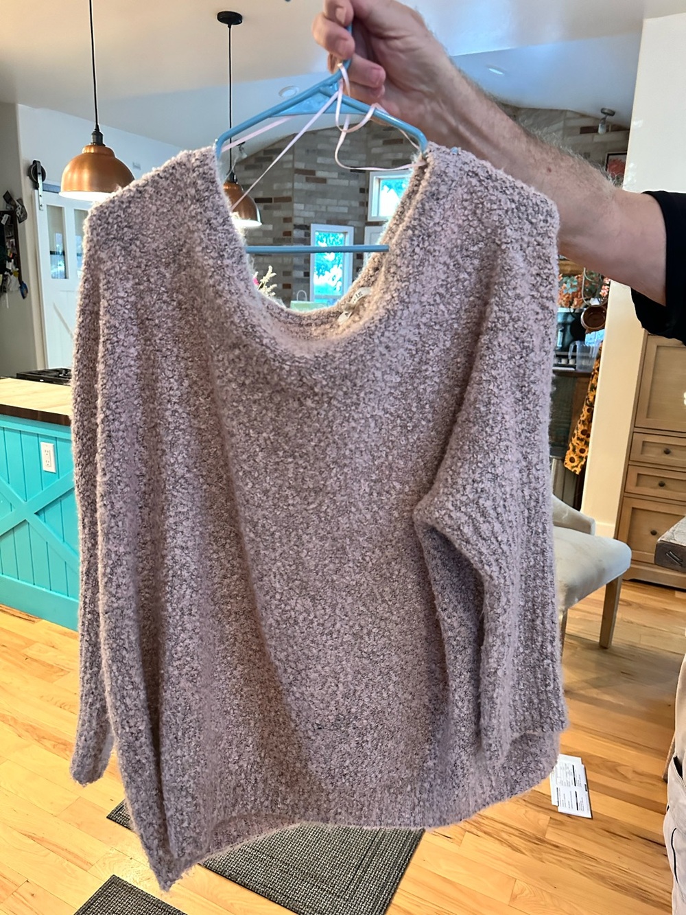 Cozy Taupe /pink Bouclé Sweater - Women's Pullover